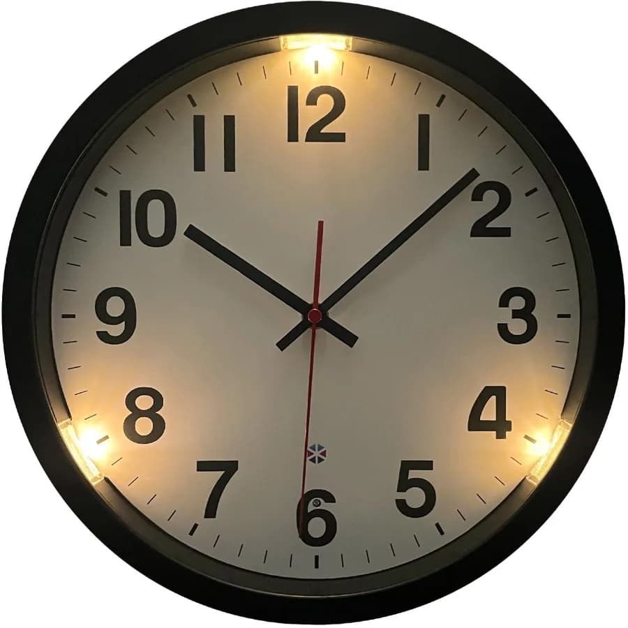 12 Inch Silent Glow Clock with Night Light, in the Dark Wall Clock, Lighted up Wall Clock for Bedroom, Large Display Clock for