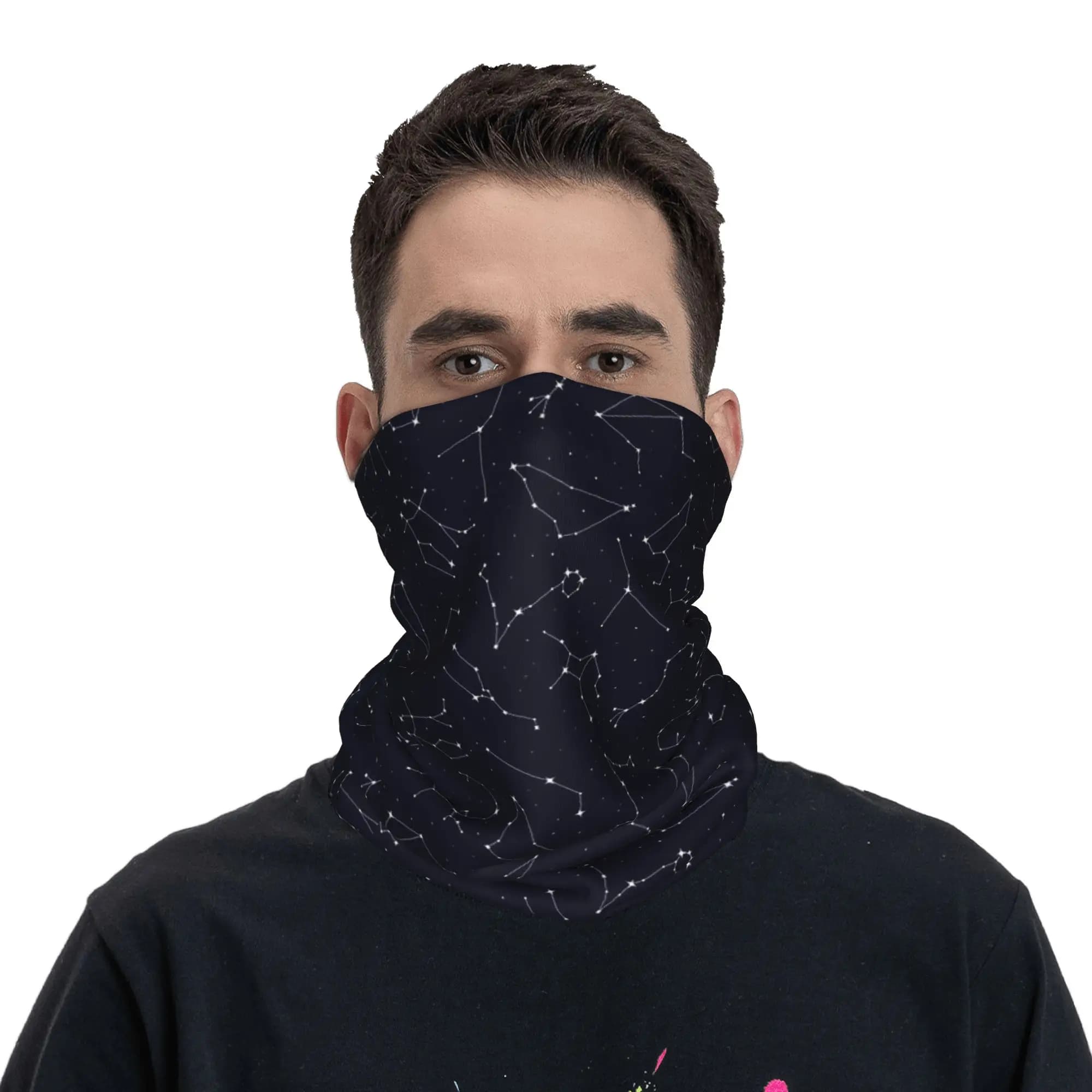Zodiac Constellation and Star Patterns Bandana Neck Cover Printed Mask Scarf Headband Riding for Men Women Adult Windproof