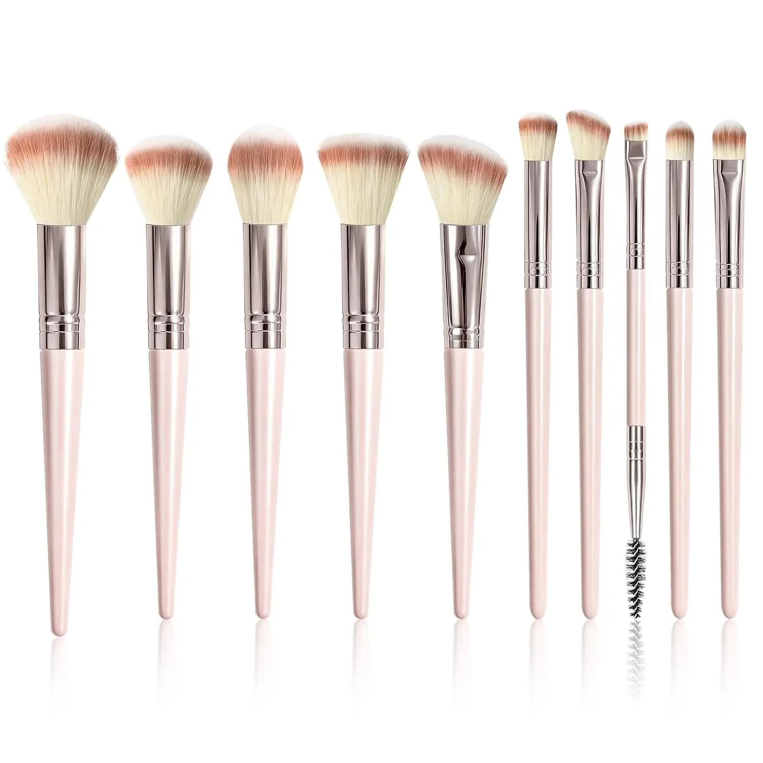 10 PCS Premium Synthetic Makeup Brush Set, Soft Bristles, Travel Size, for Blush, Eyeshadow, Foundation - Pink
