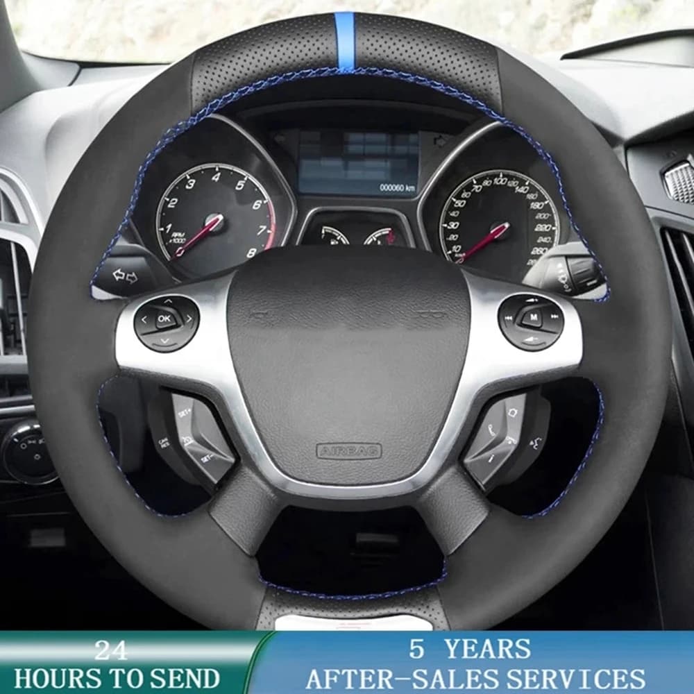 Coprivolante per auto personalizzato Coprivolante originale in pelle scamosciata antiscivolo intrecciata per Ford Focus ST 2012 2013 2014