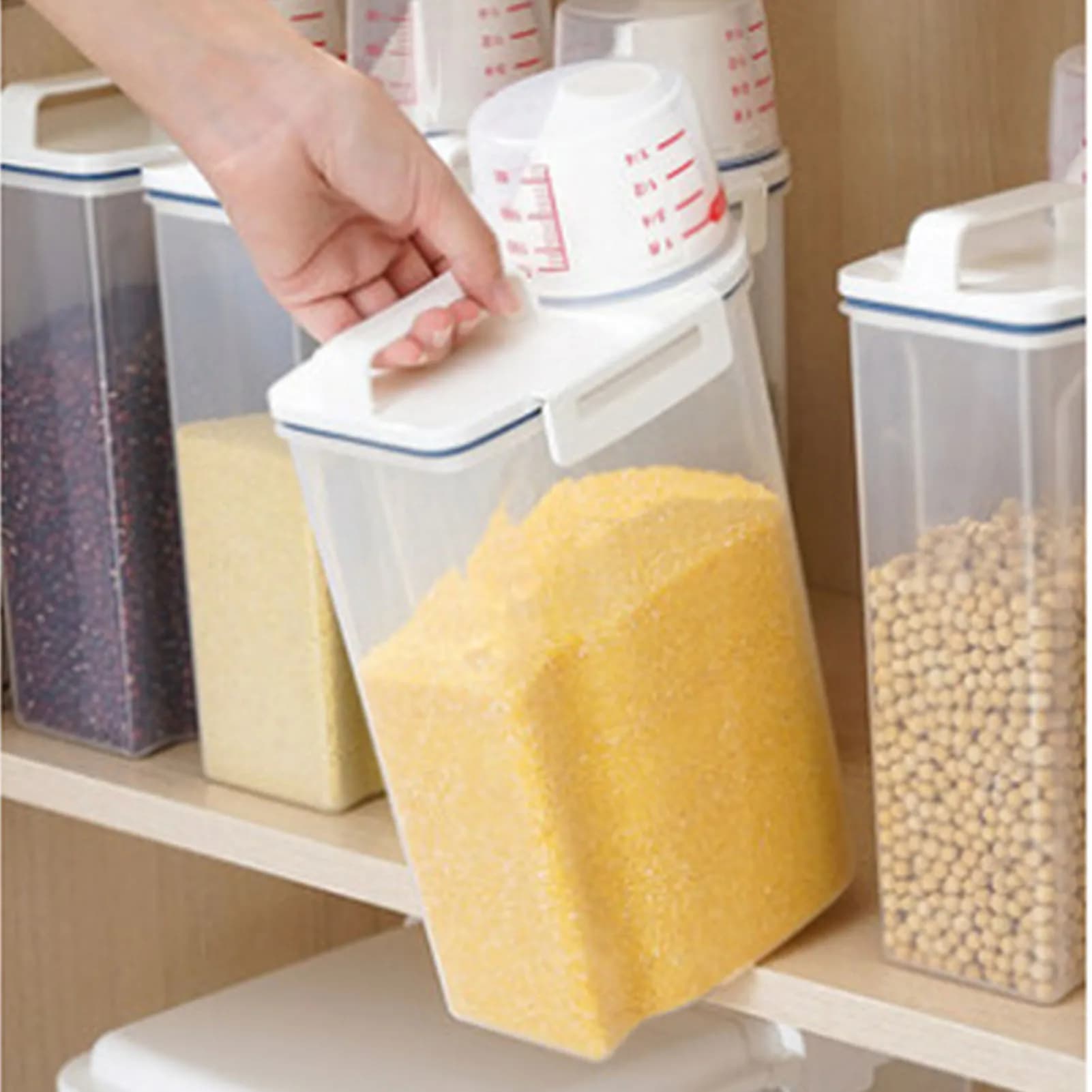 Contenitore per Cereali e Riso da 2KG, Barattolo Ermetico Senza BPA con Coperchio e Misurino per Grani, Farina e Frutta Secca