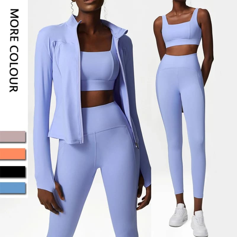 3 pcs set fitness yoga woman training sports clothing shirt long sleeves gym leggings high waist tights sports clothing