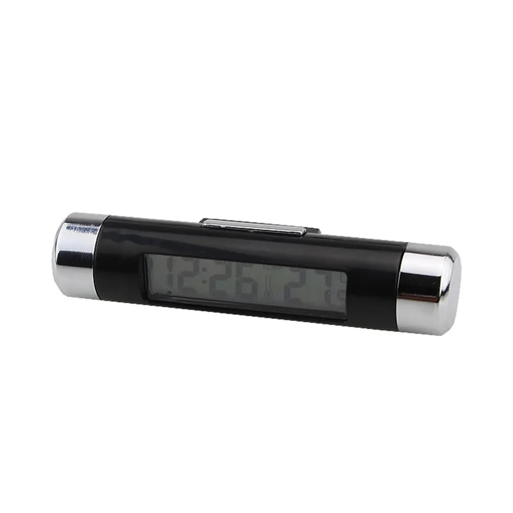 Digital 2 in 1 Car Clock Thermometer Celsius LCD Backlight Battery Barrel Shape Multifunctional Auto Temperature