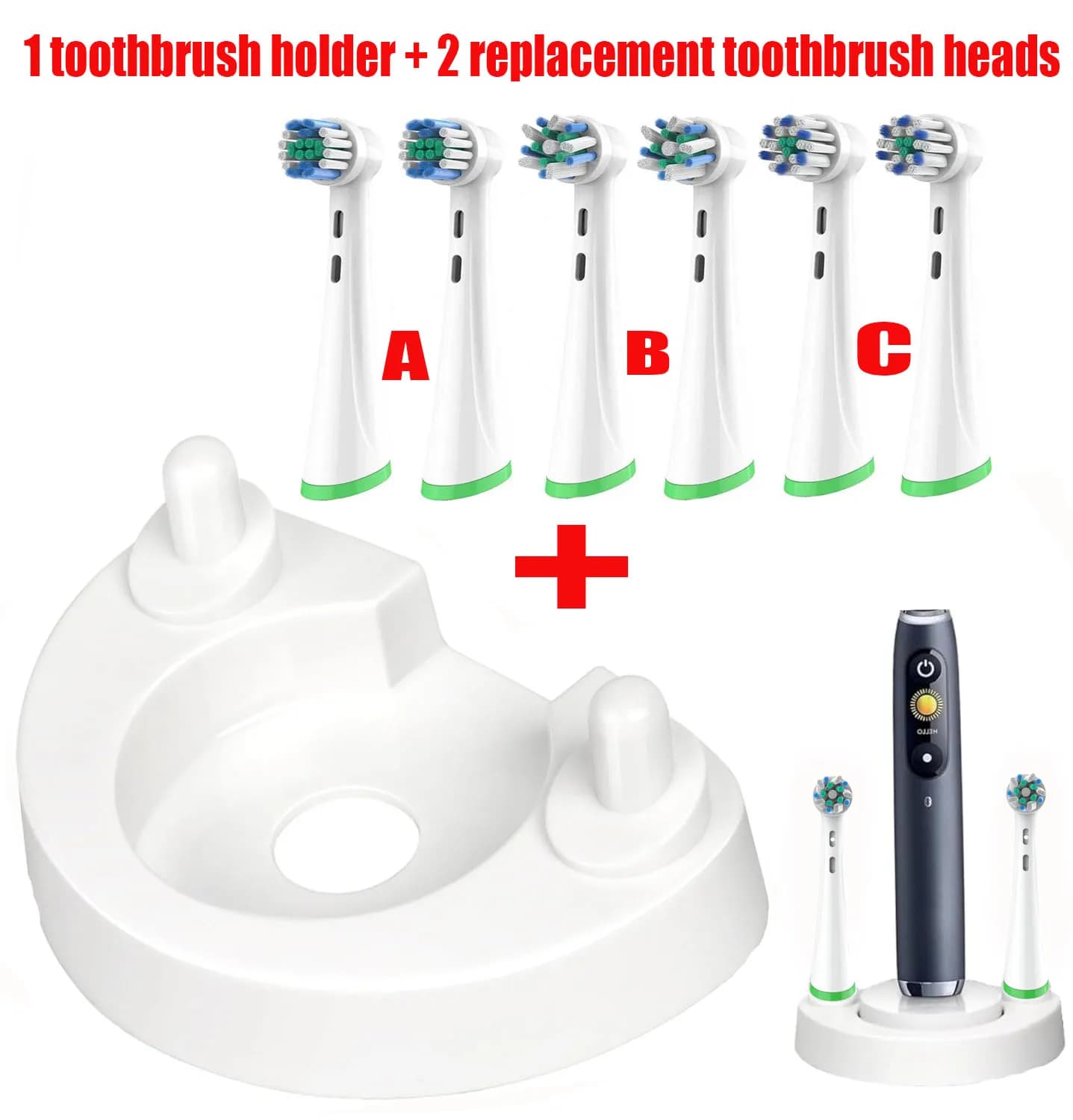 1 toothbrush holder + 2 spare heads for Oral B I toothbrush, compatible with Oral B io2, io3, io4, io5, io6, io7, io8, io9, io10