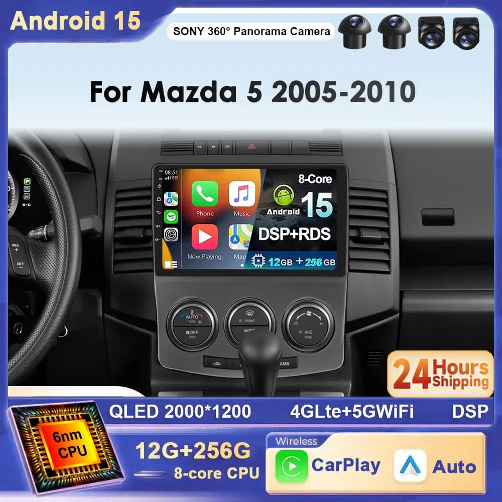 Per MAZDA 5 2005 2006 2007 2008 2009 2010 Android 15 2K Carplay Auto Car Radio Multimedia Video Player di Navigazione GPS 360 Macchina Fotografica