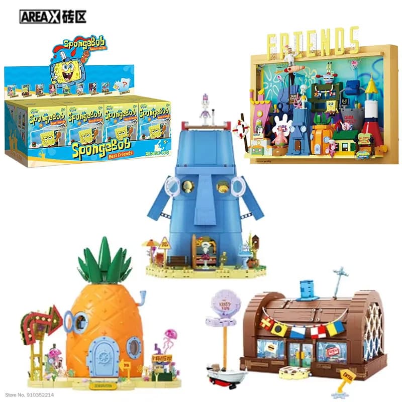 Areax Spongebob Bikini Bottom Building Block Series Blind Box Collectible Toy Desktop Decoration For Adult Fans Collection Gift
