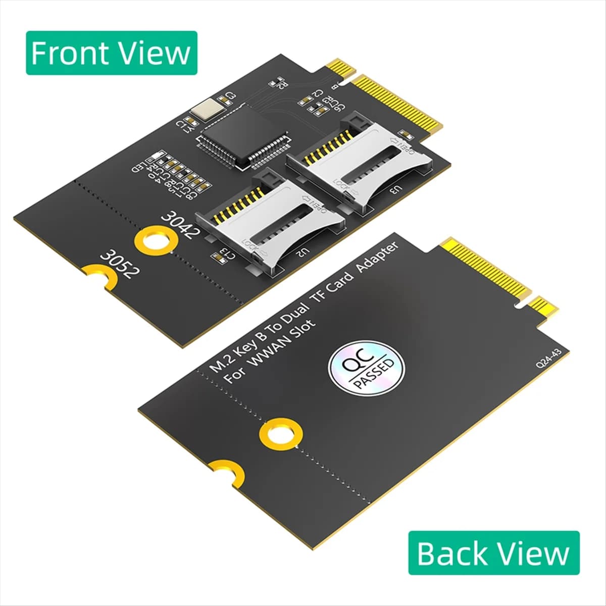 HFES Dual Micro-SD Card, TF Card to NGFF M.2 Key B Reader Adapter Converter (Supports USB Bus, Not SATA Bus)