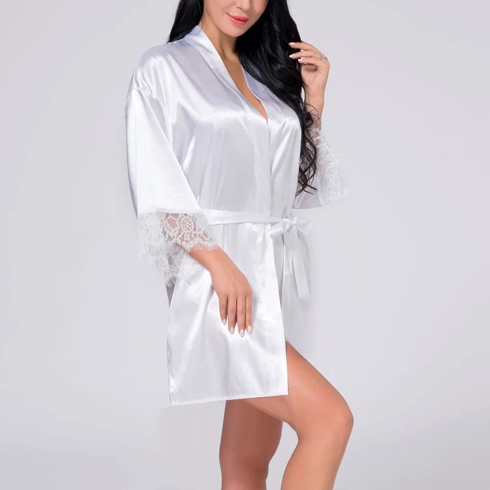 Women's Sexy Satin Dress Solid Kimmono Dress Fashion Dress Sexy Lace Night Shirt Women's Bridal Bridal Dress