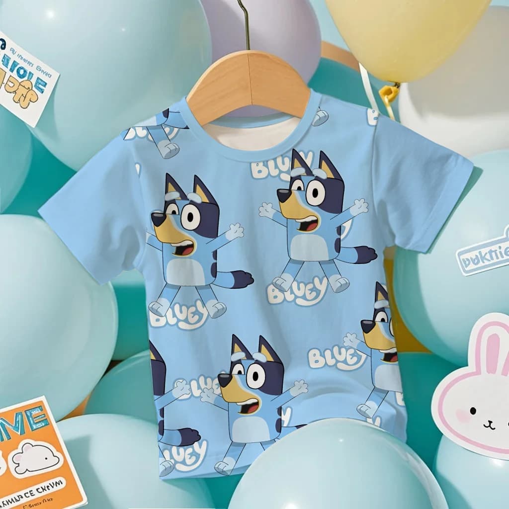 T-shirt 3D per bambini 2026 Bluey Anime T-shirt casual estiva leggera e fresca a maniche corte con stampa di cartoni animati per ragazzi e ragazze