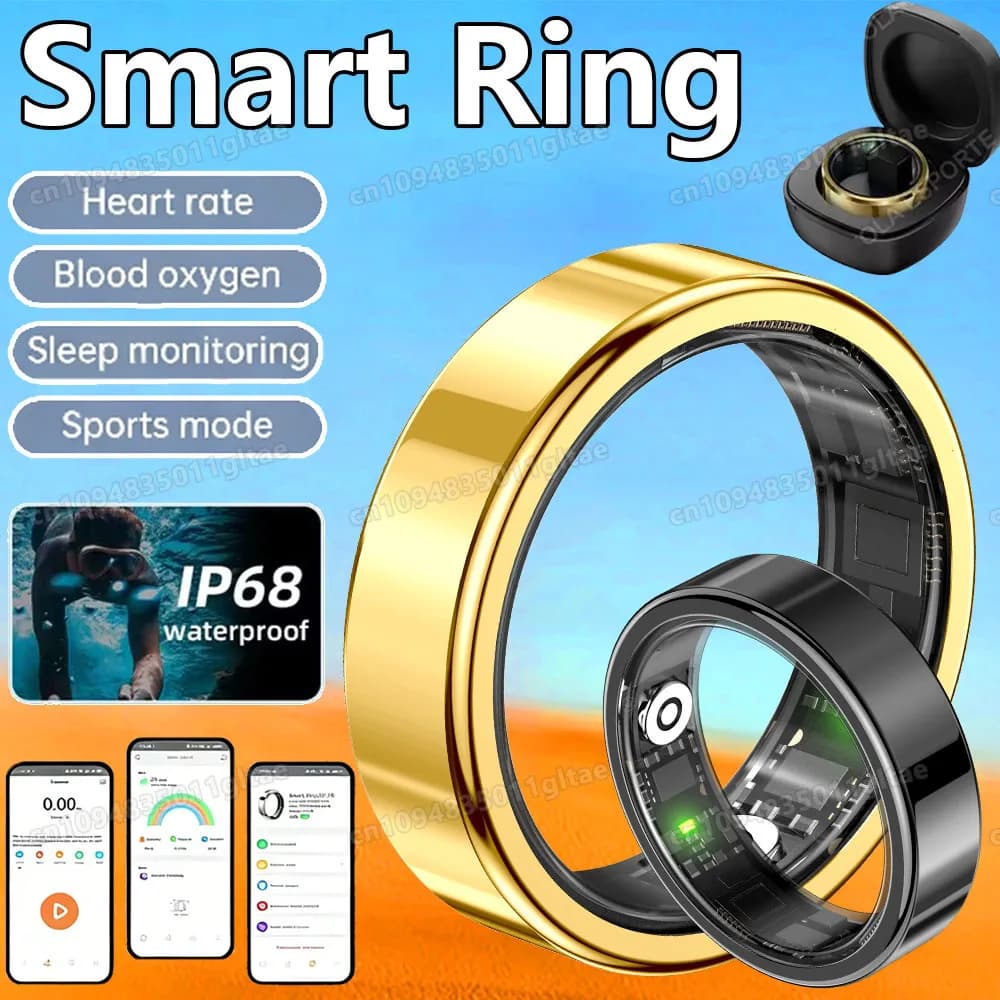 2026 New Smart Ring Heart Rate Blood Pressure Sleep Monitoring Motion Tracking IP68 Waterproof Men Women Smart Ring Holiday Gift