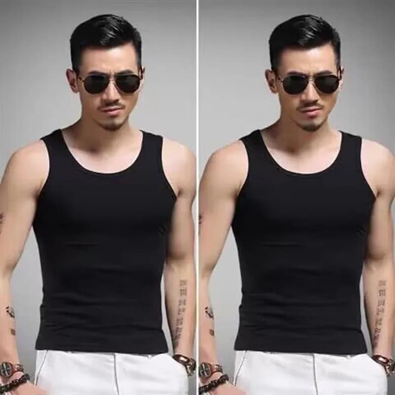Men's Summer Thin Sleeveless T-Shirt Vest Workbench Sports Crossbar Trendy round Neck Sweat Vest Youth Fashion Casual Wear