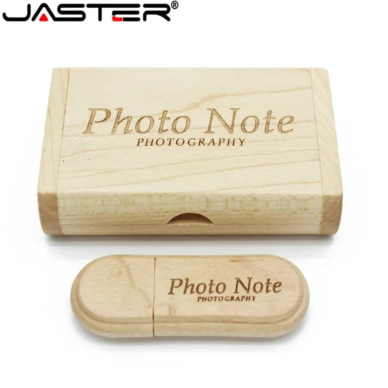 JASTER 1 pz. USB Flash Drive in legno con incisione laser personalizzata gratuita + Scatola, 4GB 8GB 16GB 32GB 64GB, Regalo per fotografi