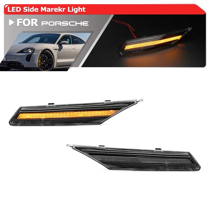 2x For Porsche Taycan 4S 2020 2021 2022 2023 2024+ LED Corner Turn Signal Lights Amber Sidemarker Lamps 9J1953041F Accessories