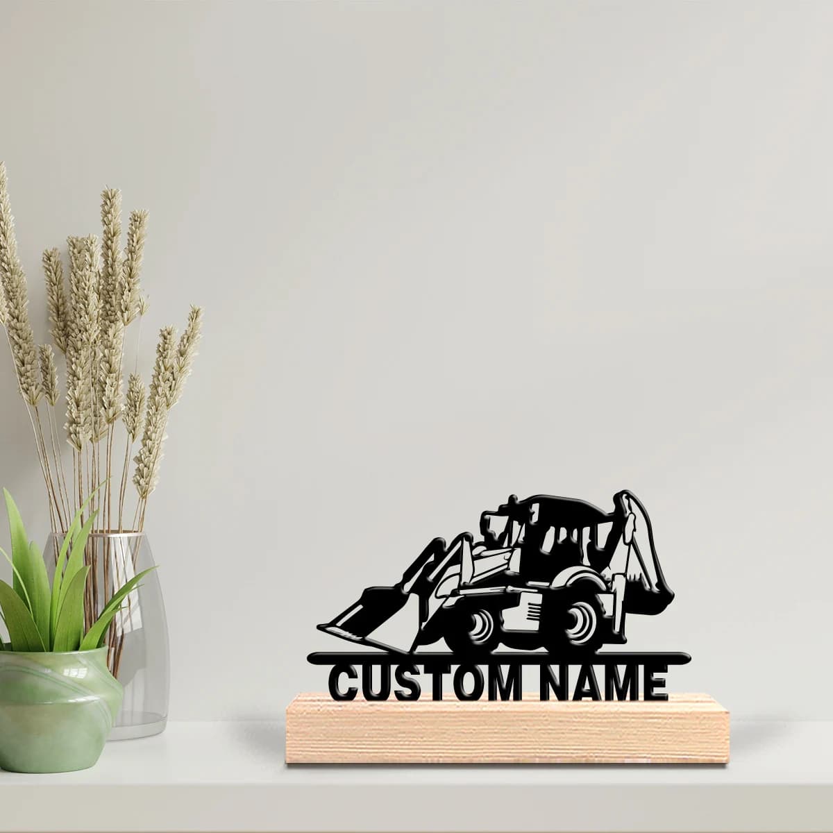 1 custom metal excavator statuette with wooden base, table decoration, gift for artists, perfect for