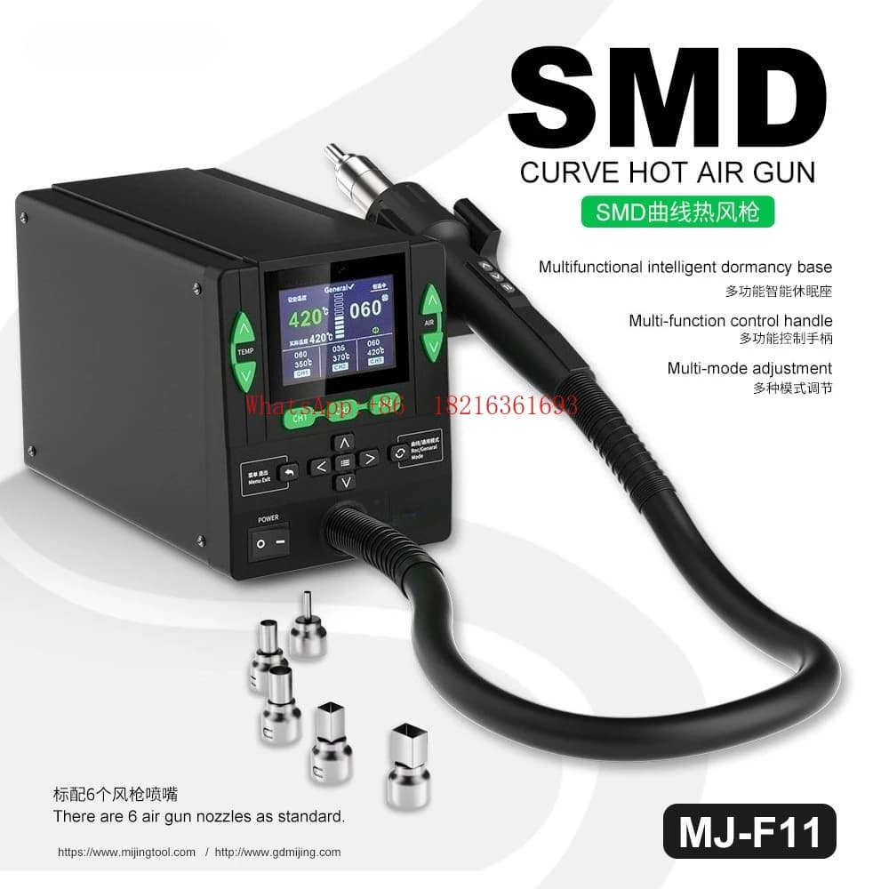 F11 SMD Curva Pistola termica Manutenzione del telefono cellulare Smontaggio e tabella di saldatura Display digitale Pistola termica con base per il sonno regolabile