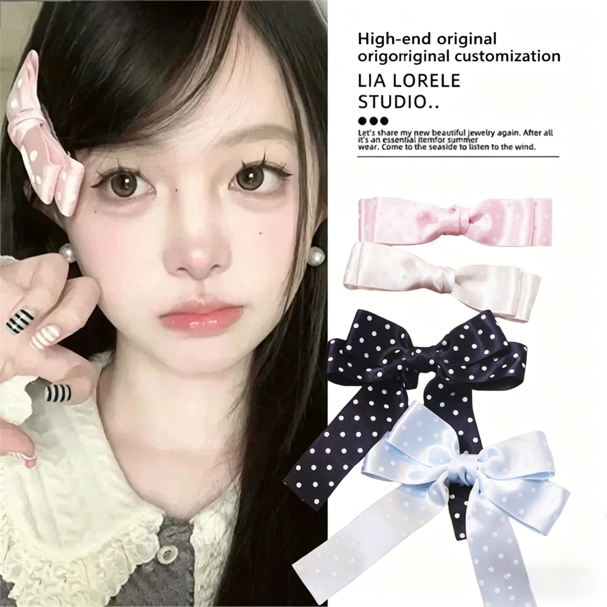 Fermaglio per capelli Lolita con fiocco a pois, fermaglio laterale per frangia, accessorio per capelli da ragazza dolce, in tessuto fatto a mano, stile Y2K, nuovo regalo per donna