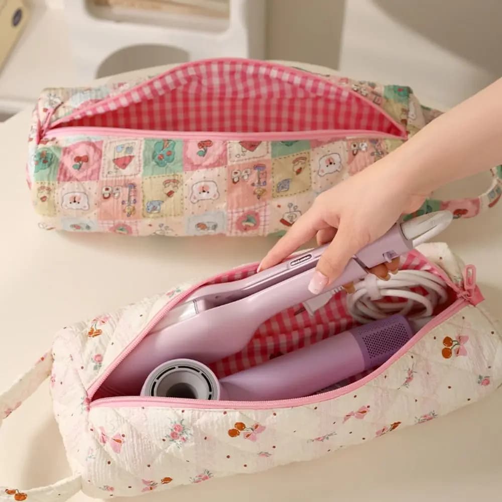 Storage bag for hair dryers soft bag for large-capacity leopardata big-capacity cosmetic bag in soft material with floral pattern