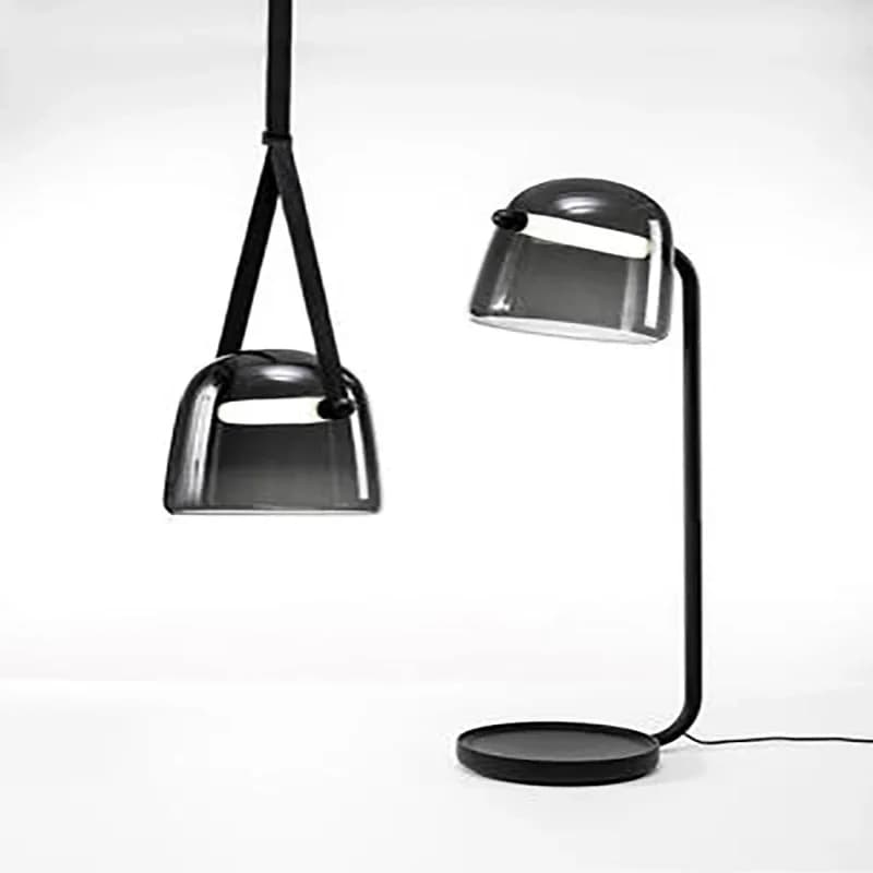 Lampade a sospensione in vetro fumé di design Lampada a sospensione moderna con cinturino in pelle a led Cucina Decorazione del soggiorno Lampade