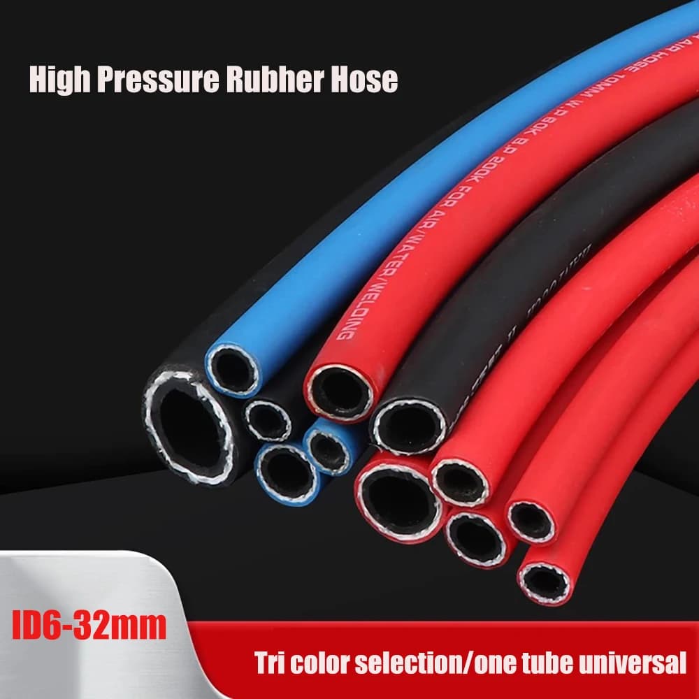 Tubo in gomma rossa, blu, nera, tubo dell'aria ad alta pressione resistente all'usura e antideflagrante, tubo da giardino, tre gomme e due fili