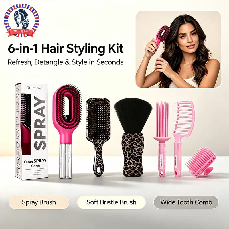 Leopard Print & Pink Hair Styling Tools Set, Spray Cleaning Comb, Air Cushion Massage Brush, Neck Duster Brush, Multi Hair Combs Kit for Salon Hairdressing