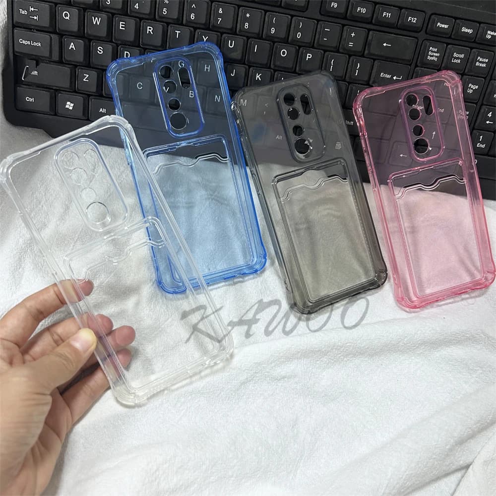 Redmi Note 8 Pro 8T 9 9S 7 Cover Clear Card Slots Holer Soft TPU Case Shockproof Wallet Cellur Phone Coque Capa
