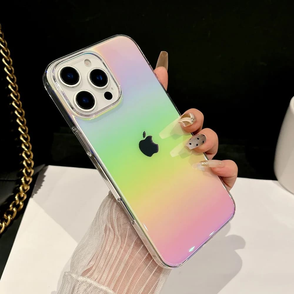 Custodia per telefono trasparente con gradiente laser di lusso per iPhone 17 Air 11 12 13 14 15 Pro Max 16 Plus Cover posteriore morbida IMD antiurto