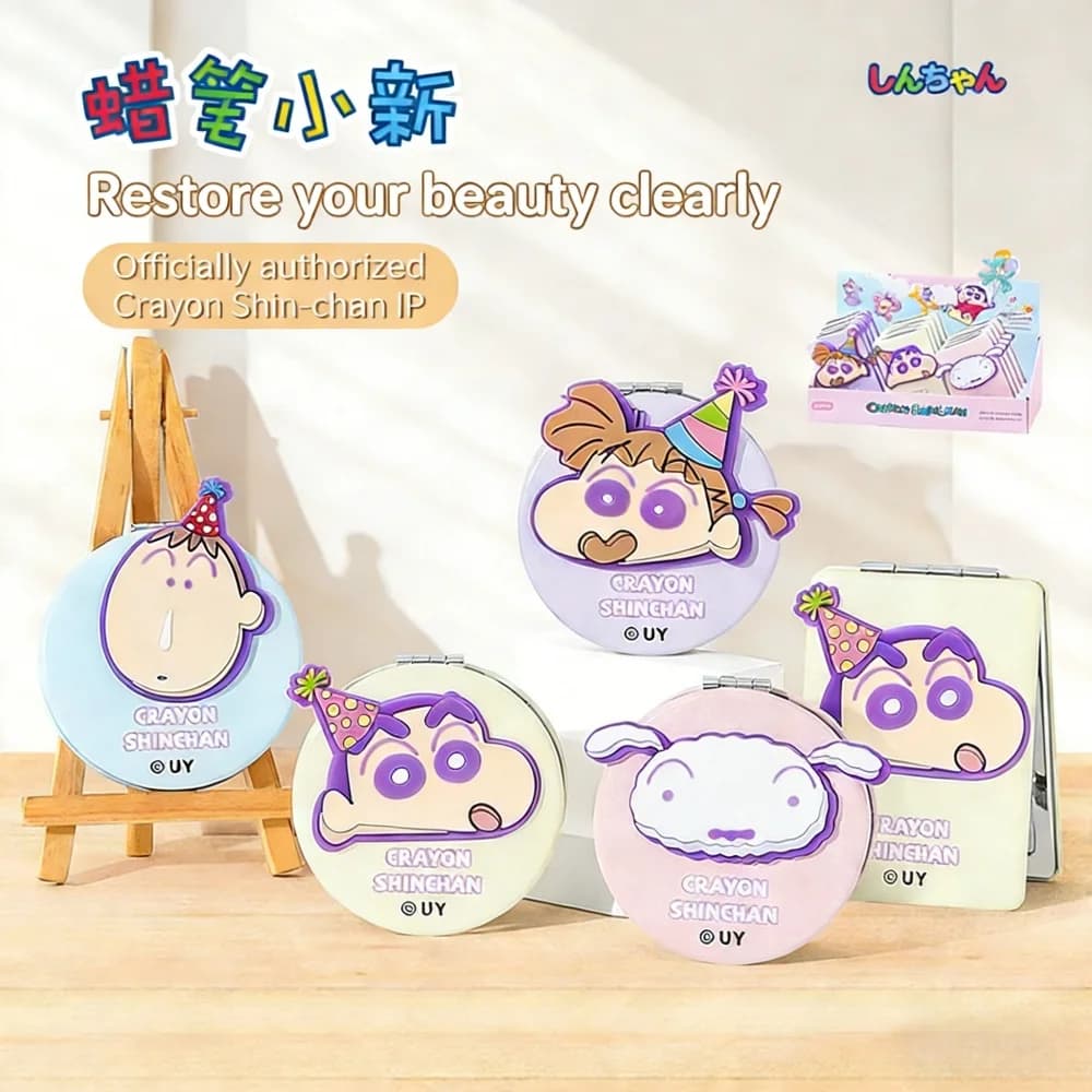 Specchio pieghevole a doppia faccia originale Crayon Shin-chan, simpatico specchio portatile per il trucco, regalo di compleanno perfetto per ragazze adolescenti