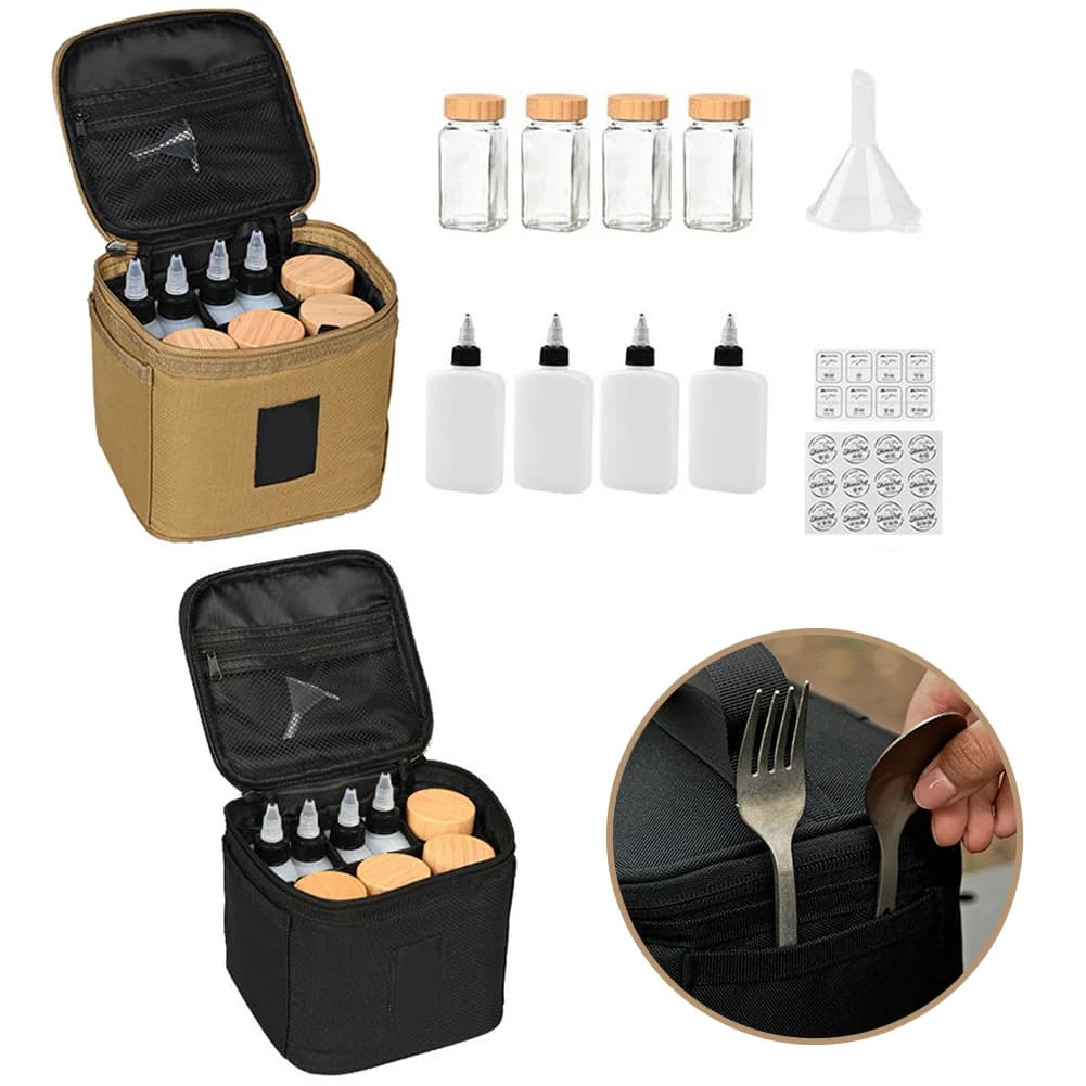 Set di bottiglie di condimento da campeggio Borsa di stoccaggio Set di dispenser di condimento portatili Custodia da picnic riutilizzabile Borsa per barbecue all'aperto