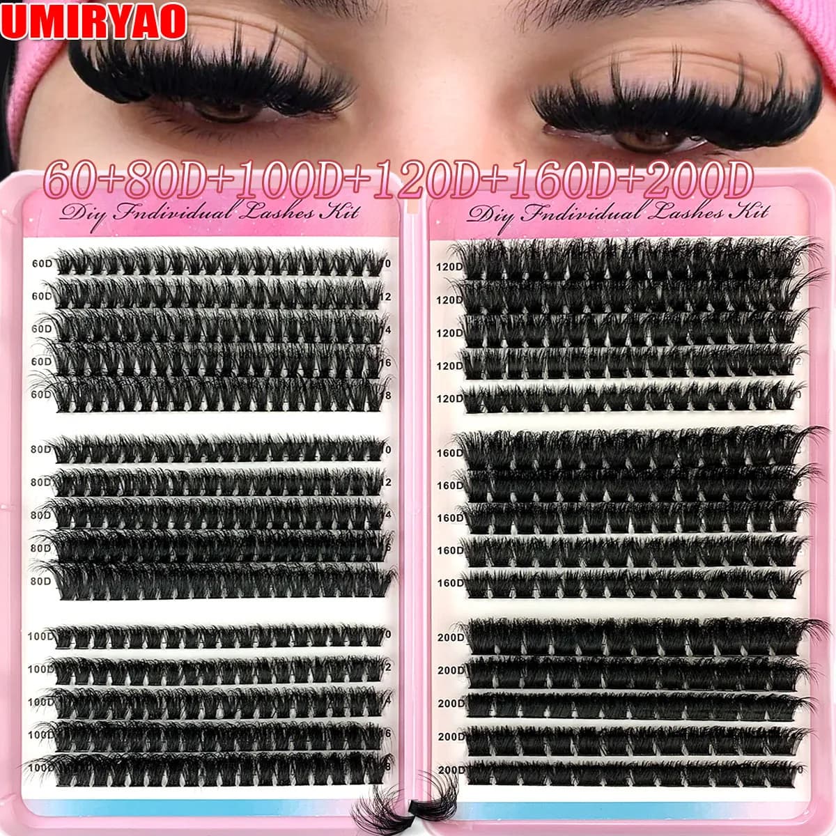 UMIRYAO 200D-60D book for eyelashes fake single clustered eyelashes 500 pieces thick and soft thin eyelashes 0.07 mm 10-18 mm mixed length