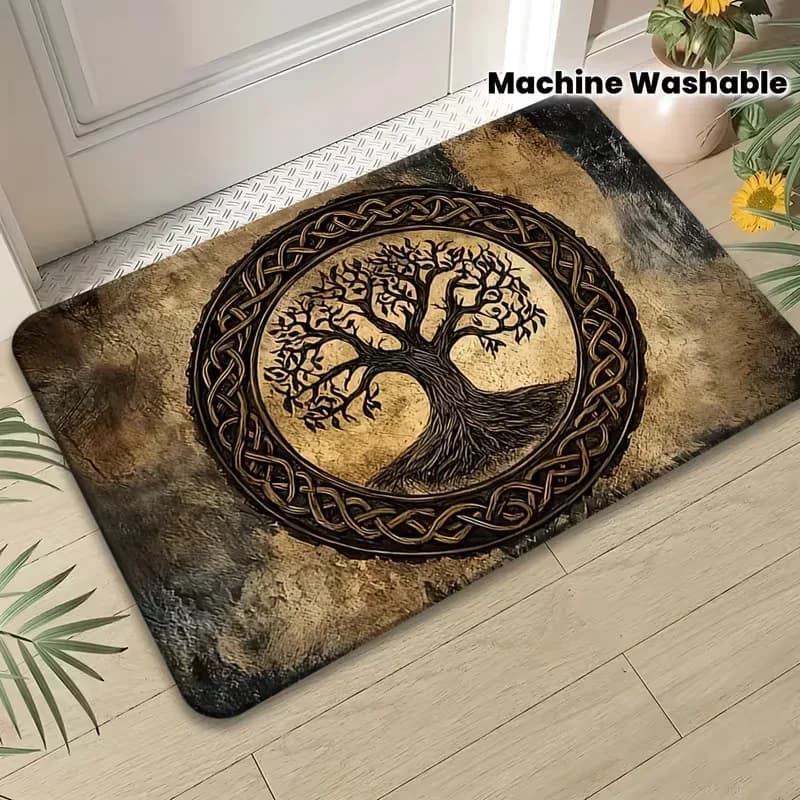 Rural Wood Grain Tree of Life Pattern Printed Washable and Non Fading Suitable for Kitchen Study Room Entrance Welcome Mat