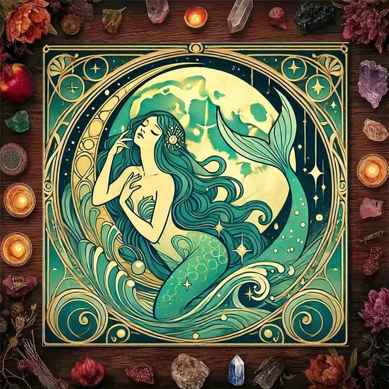 VIKAMA Moonlight Mermaid Set di Tappetini per Altare e Cerimonie Misteriose, Tappetino per Divinazione e Meditazione