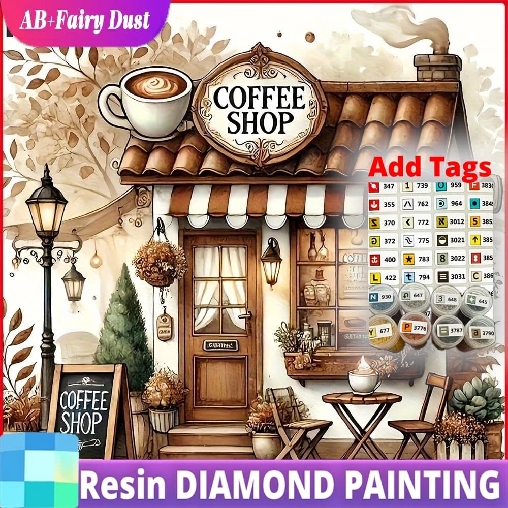 Resina AB Fairy Dust 5D DIY Diamond Painting Coffee Shou Building Diamond Embroidery Paesaggio Nuova Collezione 2026 Decorativo
