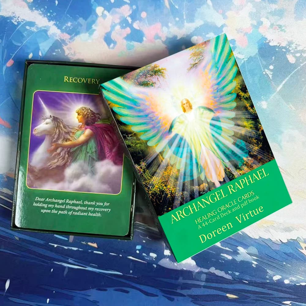 12×8.7 cm (4.72×3.43 in) Archangel Raphael Healing Oracle Cards: A 44-Card Deck and PDF book