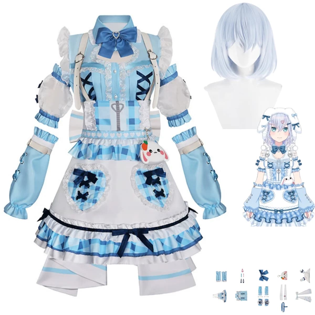 Anime BanG Dream Kurata Mashiro Costume Cosplay Gonna Lolita Blue And White Princess Dress Wig Woman Sexy Birthday Dress