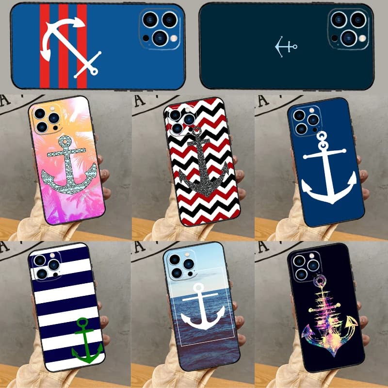 Nautical Anchor Boat Sea Phone Case For iPhone 16 Pro Max 15 14 13 12 11 Pro Max Plus 12 13 Mini XR 16e Funda Cover