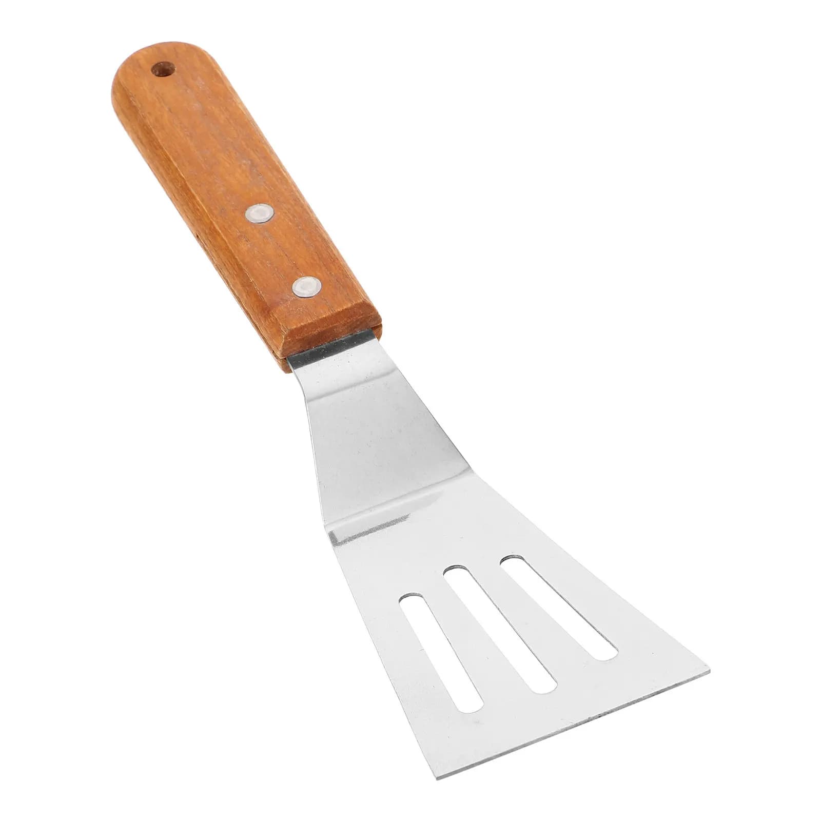 Spatola in Acciaio Inox con Manico in Legno, Impugnatura Ergonomica Antiscivolo, Resistente al Calore, per Grigliare, Teppanyaki e Friggere
