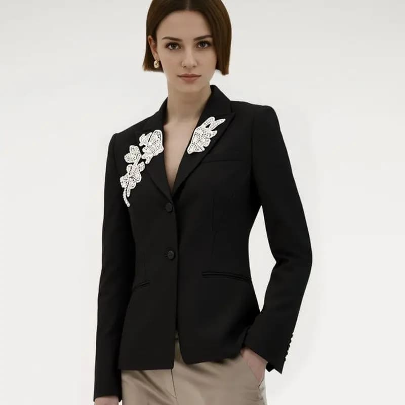 Elegant Black Tailored Jacket Women's Premium Quality Suit Waist-Cinching Two-Button Design Long Sleeve Elegant Fashion