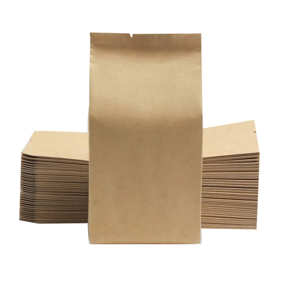 100Pcs Food Grade Kraft Paper Side Gusset Sealing Pouches with Aluminum Foil Lining for Coffee Tea Dried Fruit Nuts Snacks Beans