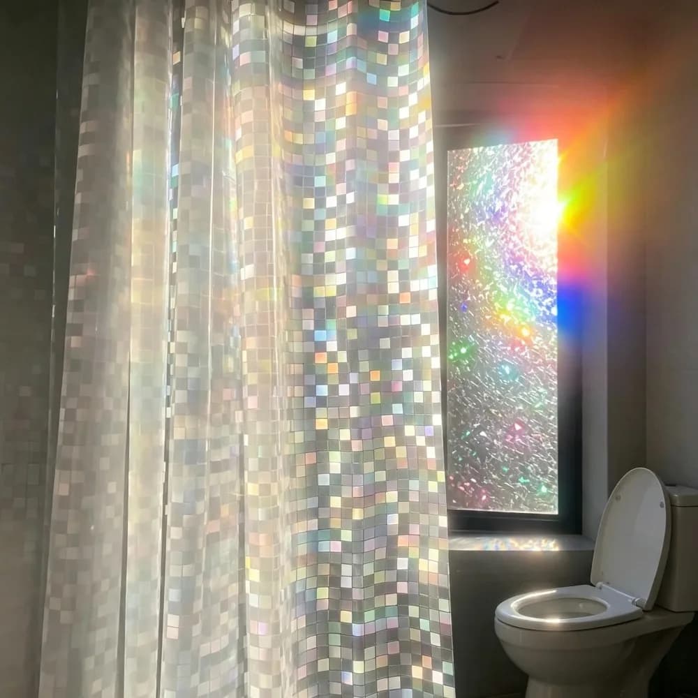 3D Mosaic Square Tile Shower Curtain, Checkered Chessboard Grid Pattern, Thickened Bathroom Shower Curtain 183cm Width x 183cm Height