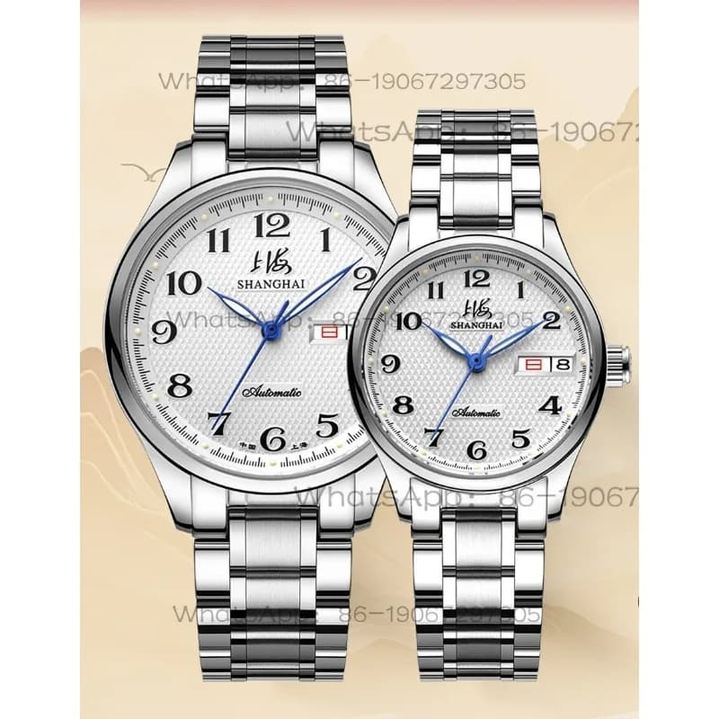 Time Island Watch 1 Store Shanghai Watch Couple Automatic Mechanical Watch, Classic Men's Double Calendar Steel Strap Men