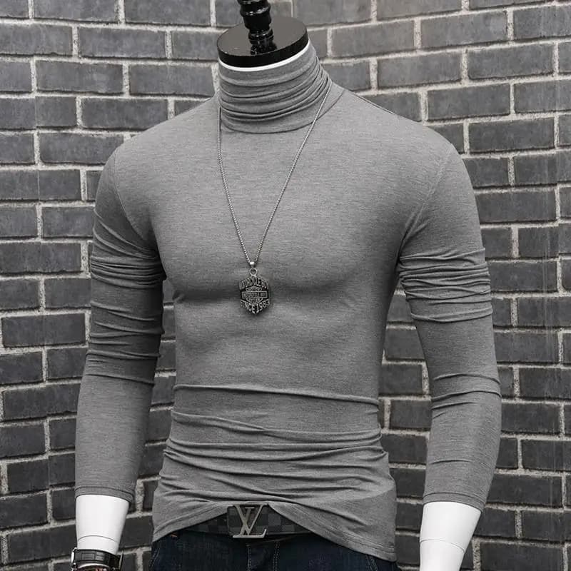 T-shirt Casual a collo alto da uomo di lusso autunno e inverno top colletto sottile a maniche lunghe intimo intimo da Golf t-shirt da uomo