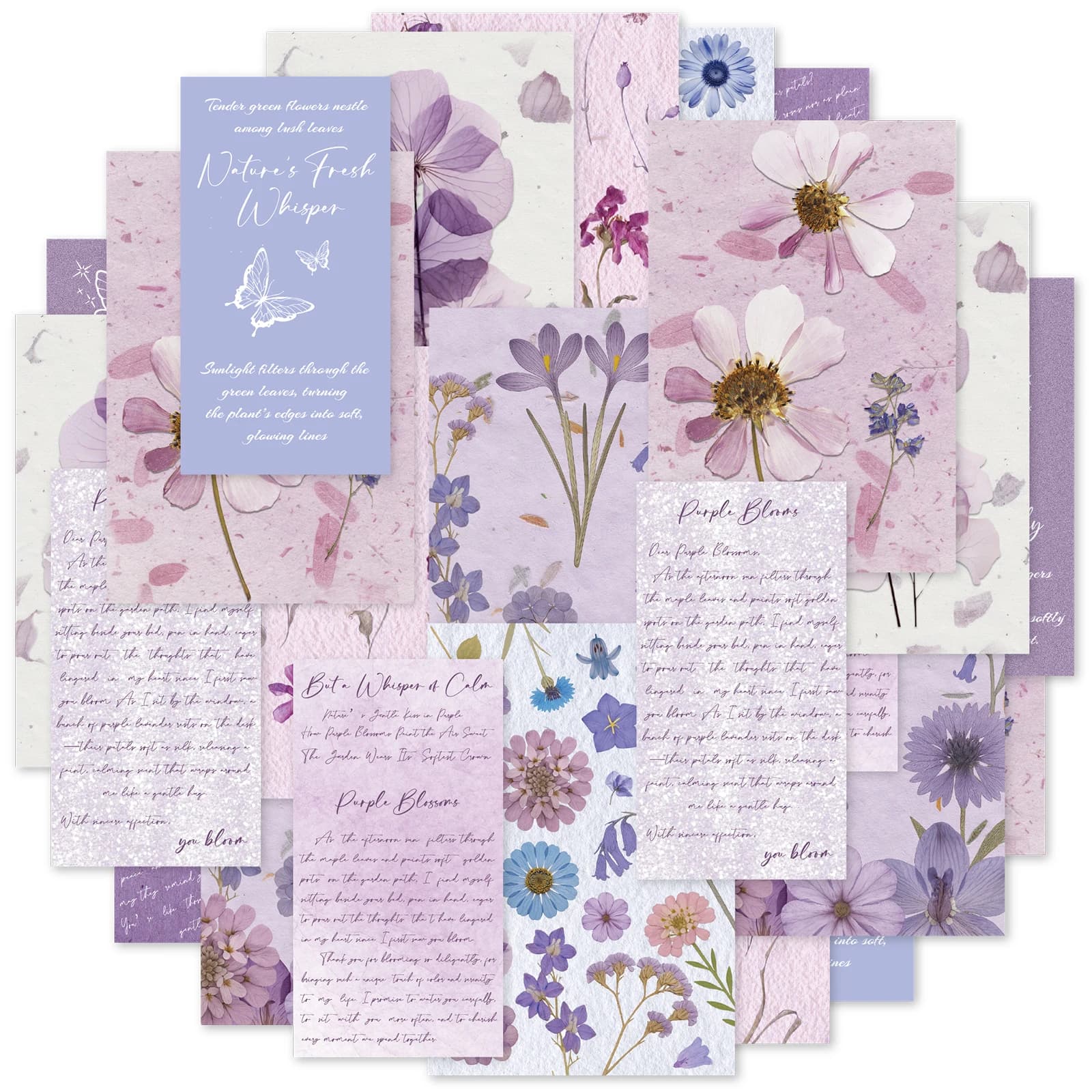 Etori Life 20 Pezzi Carte Decorative Vintage con Fiori Viola Sognanti, Carta per Diario con Fiori Essiccati di Alta Qualità per Quaderni, Album Fotografici, Valigie, Astucci, Biciclette, Opere d'Arte Fai-da-Te, Materiali per Scrapbooking, Accessori per Decorazioni d'Ufficio, Decorazioni per la Stanza, Decorazioni per Feste, Materiale Scolastico, Poster, Riviste, Etichette Adesive, Giocattoli per Bambini