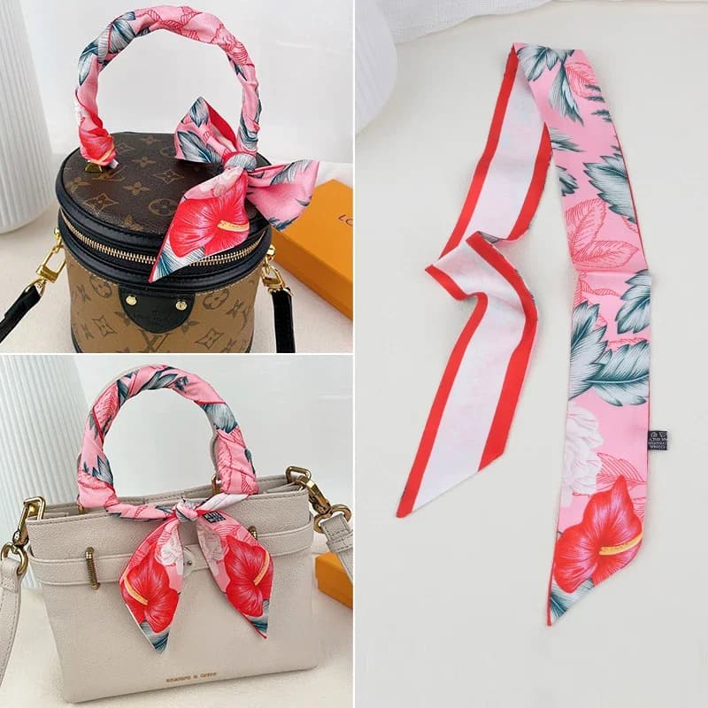 New Spring Collection 2026: Long Silk Scarf Twill with Daisy Flowers, Female Free Time Decoration, Alloy Tape or Decorate Bags