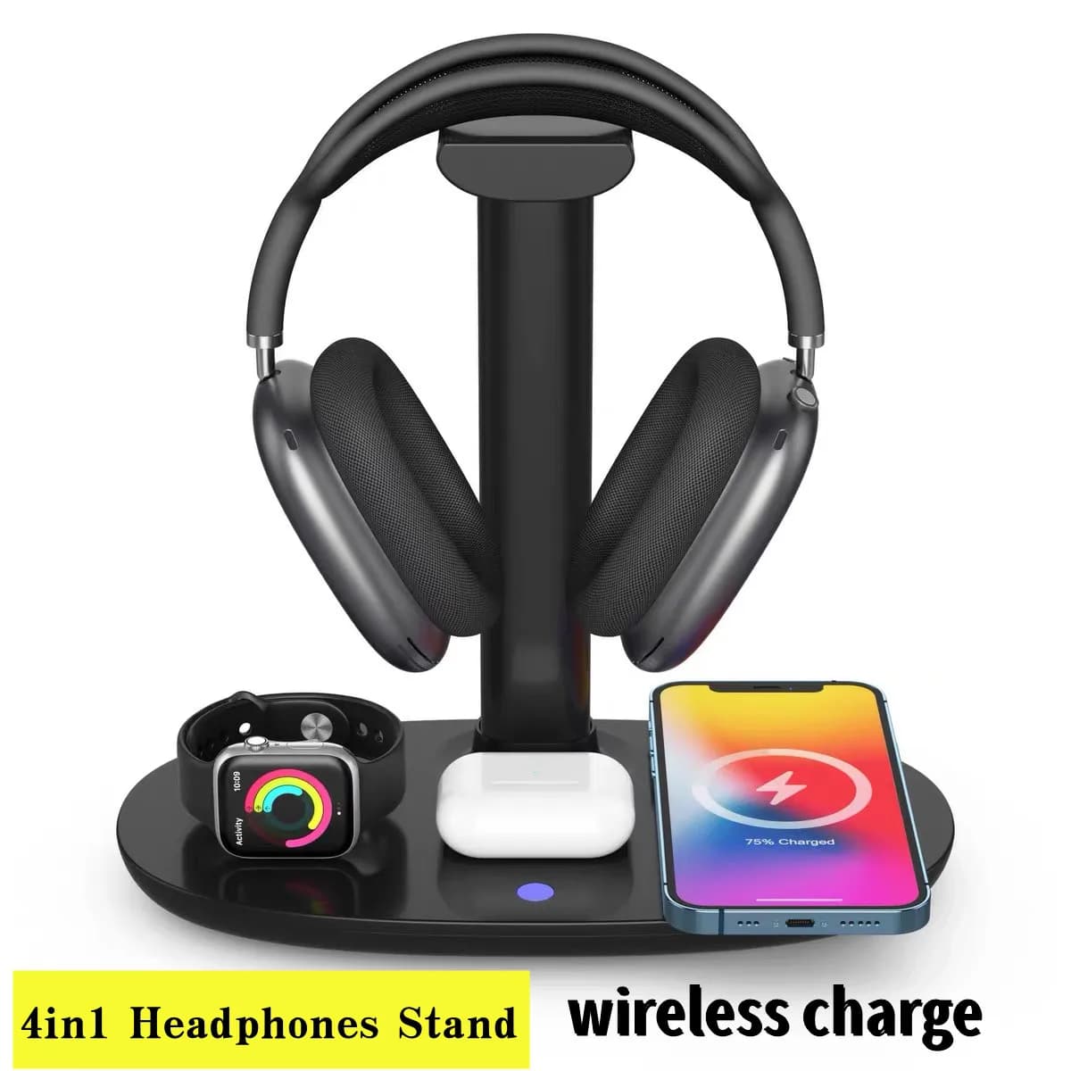 Supporto per cuffie con caricabatterie wireless 4in1 per orologio da telefono IOS Auricolare Bluetooth Airpods Max Gancio per supporto per cuffie staccabile