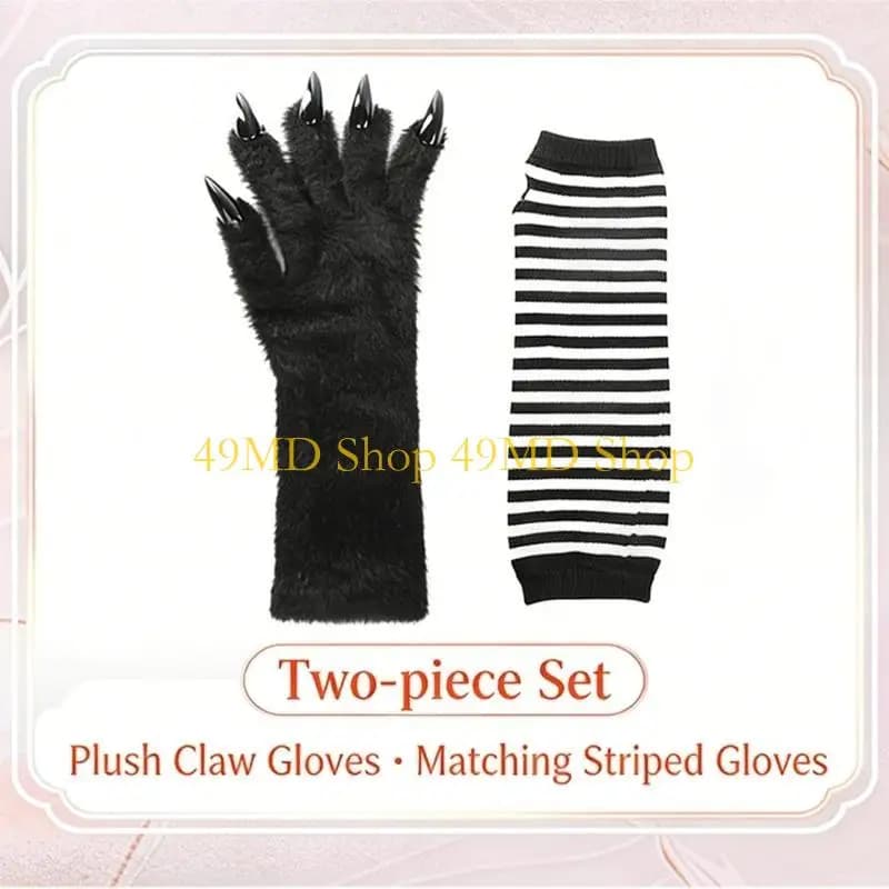 49MD Cats Paws Gloves with Claw Cosplay Animal Paws Gloves Therians Paws Fursuit