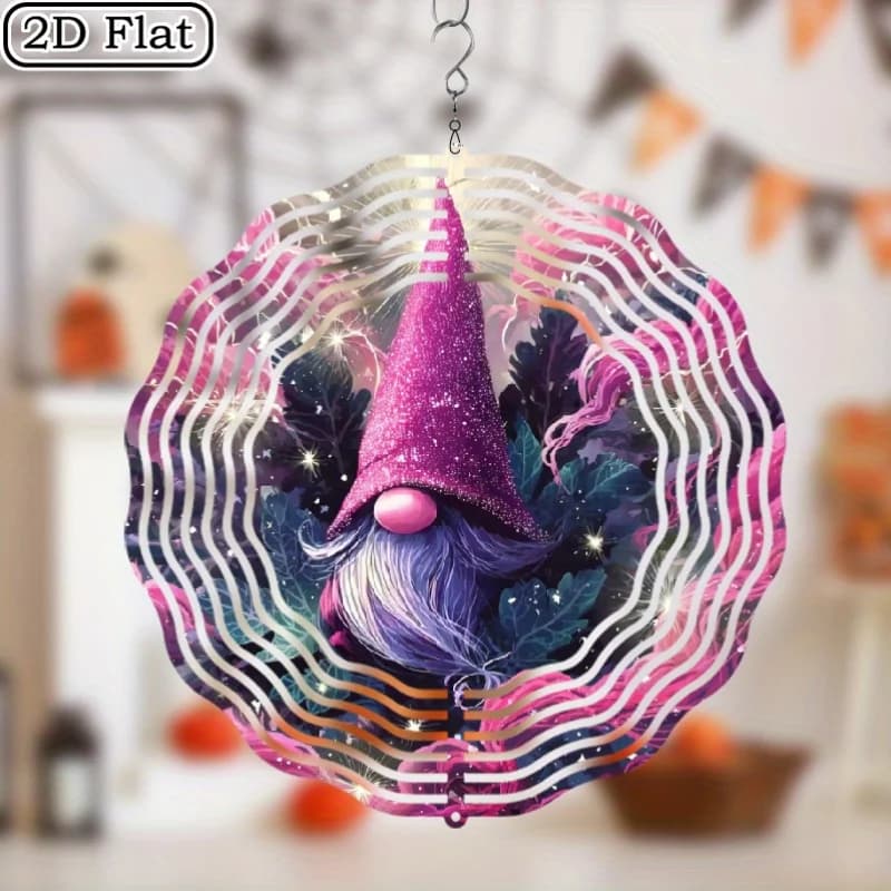 2D Flat, 1pc of Bohemian Gnome Art Kite Sun Catcher - 10 Inch Metal Wall Hanging Wind Chime with Vivid Stained Design