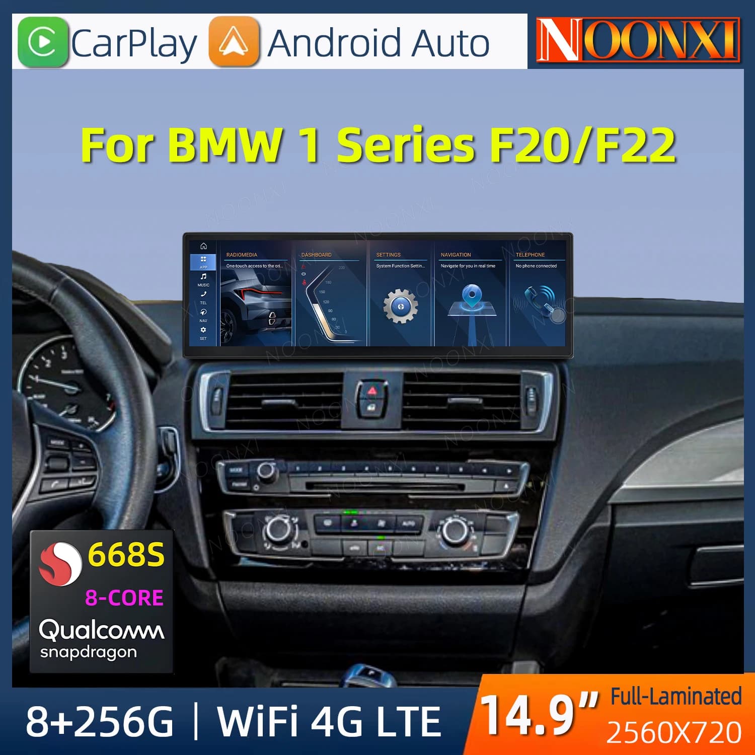 Per BMW serie 1 Autoradio F20 F22 14.9 "Qualcomm snapdragon 668S LHD RHD 2.5K schermo Android CarPlay Lettore musicale multimediale
