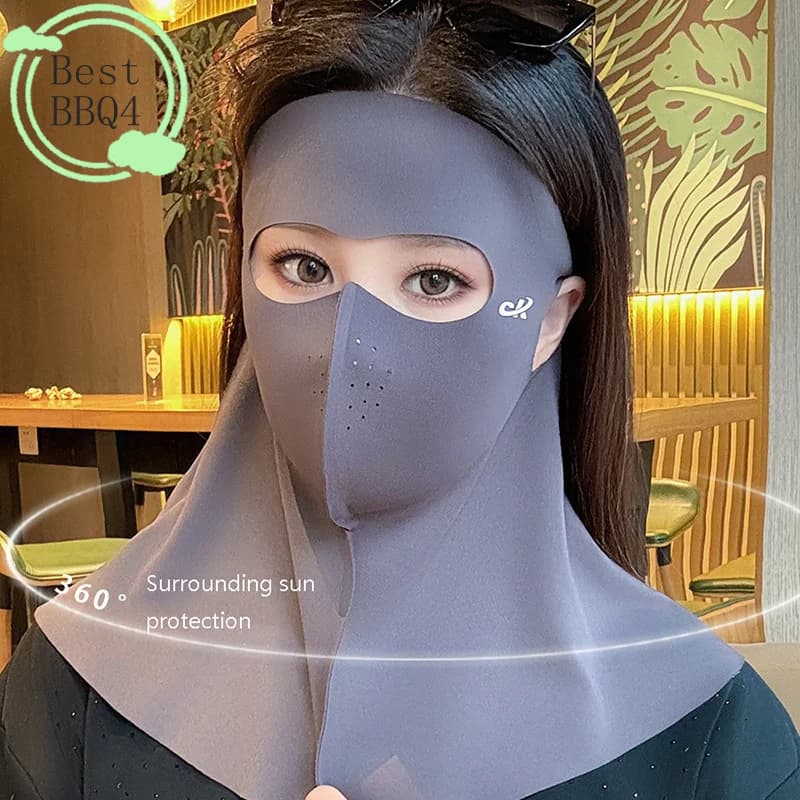 Maschera Protettiva in Seta Ghiaccio (BBQ4) Anti-UV, Sciarpa Copricollo Antipolvere, Maschera Solare Estiva per Viso e Collo