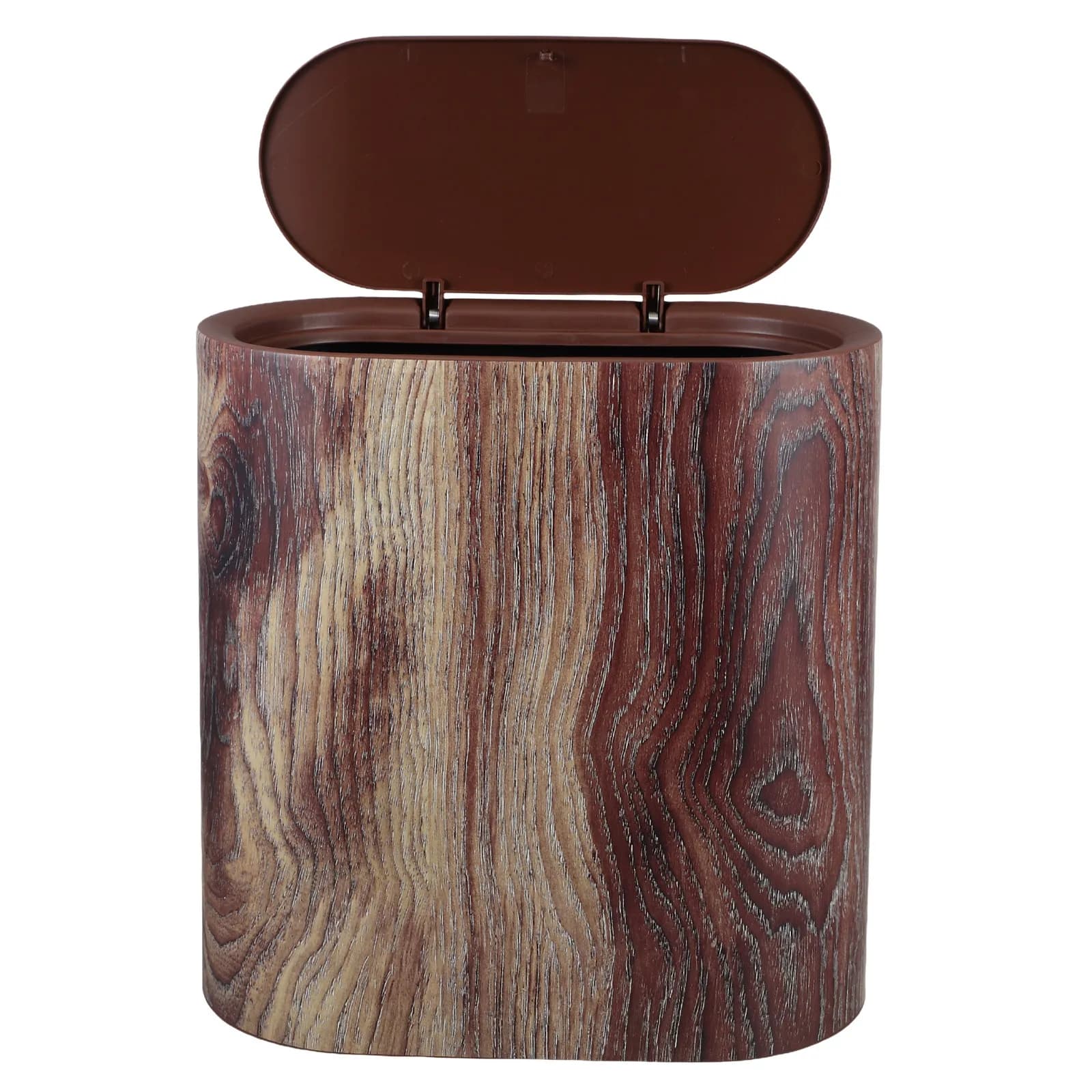Slim Space-Saving Wood Grain Trash Can with Lid for Bathroom Kitchen Office Bedroom Living Room Narrow Small Compact Wastebasket