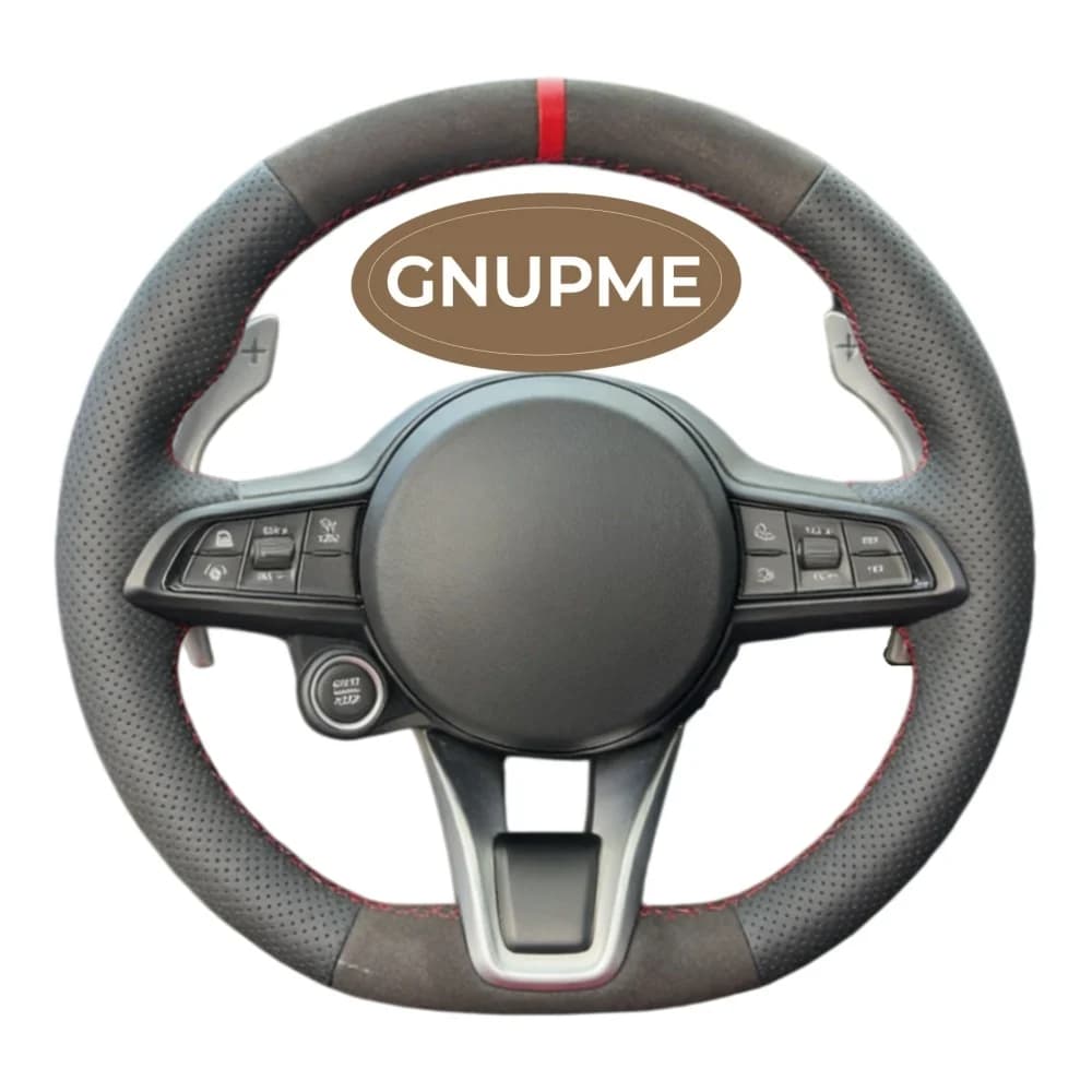 Coprivolante per Auto Personalizzato, Cucito a Mano, in Morbida Pelle Scamosciata, Rivestimento Intrecciato per Alfa Romeo Giulia e Stelvio